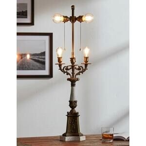Vintage Heavy Brass Candelabra Table Lamp 3 Arm USA Stiffel Style